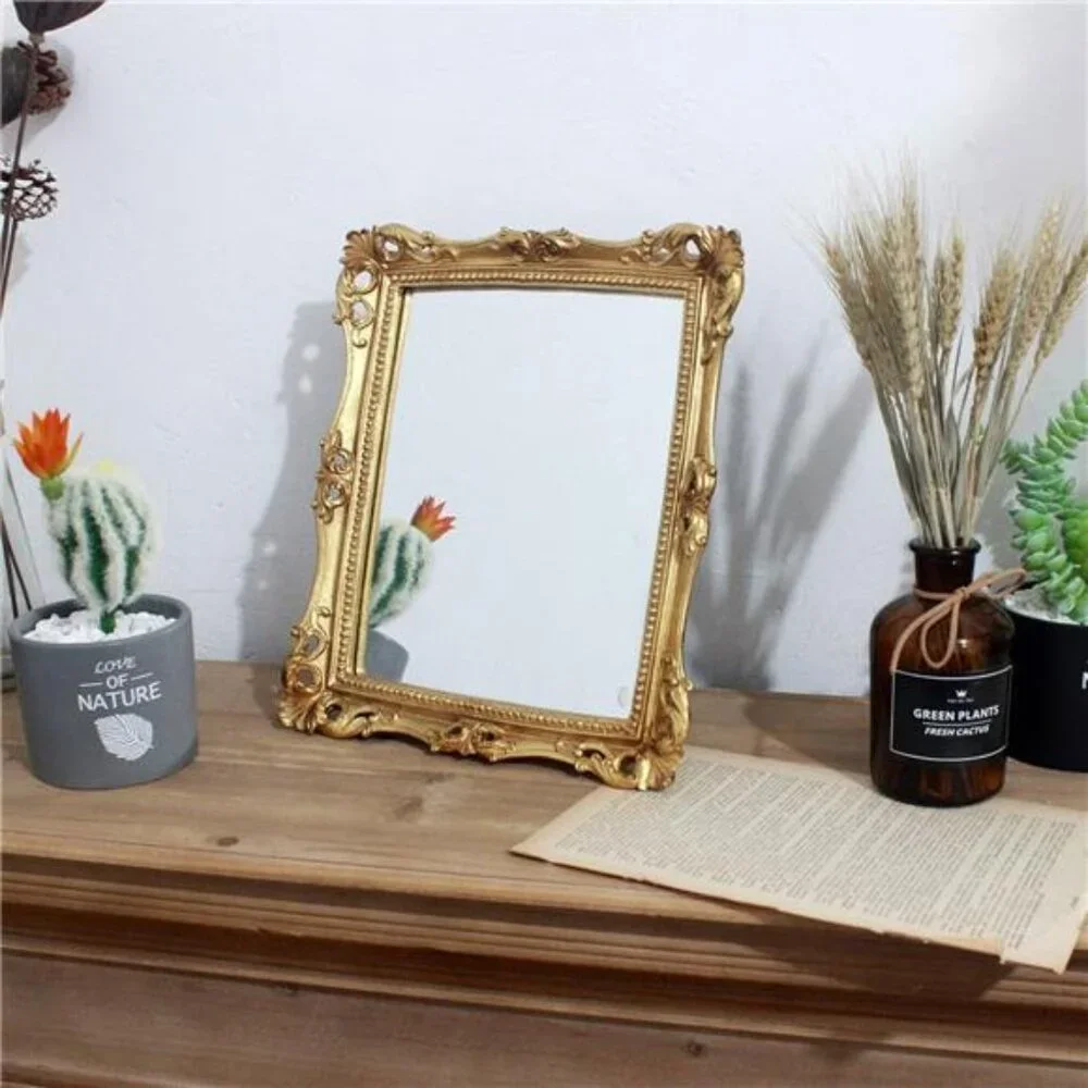 Vintage 11 x 9.5 inch Decorative Mirror, Wall Mounted & Tabletop Makeup Mirror